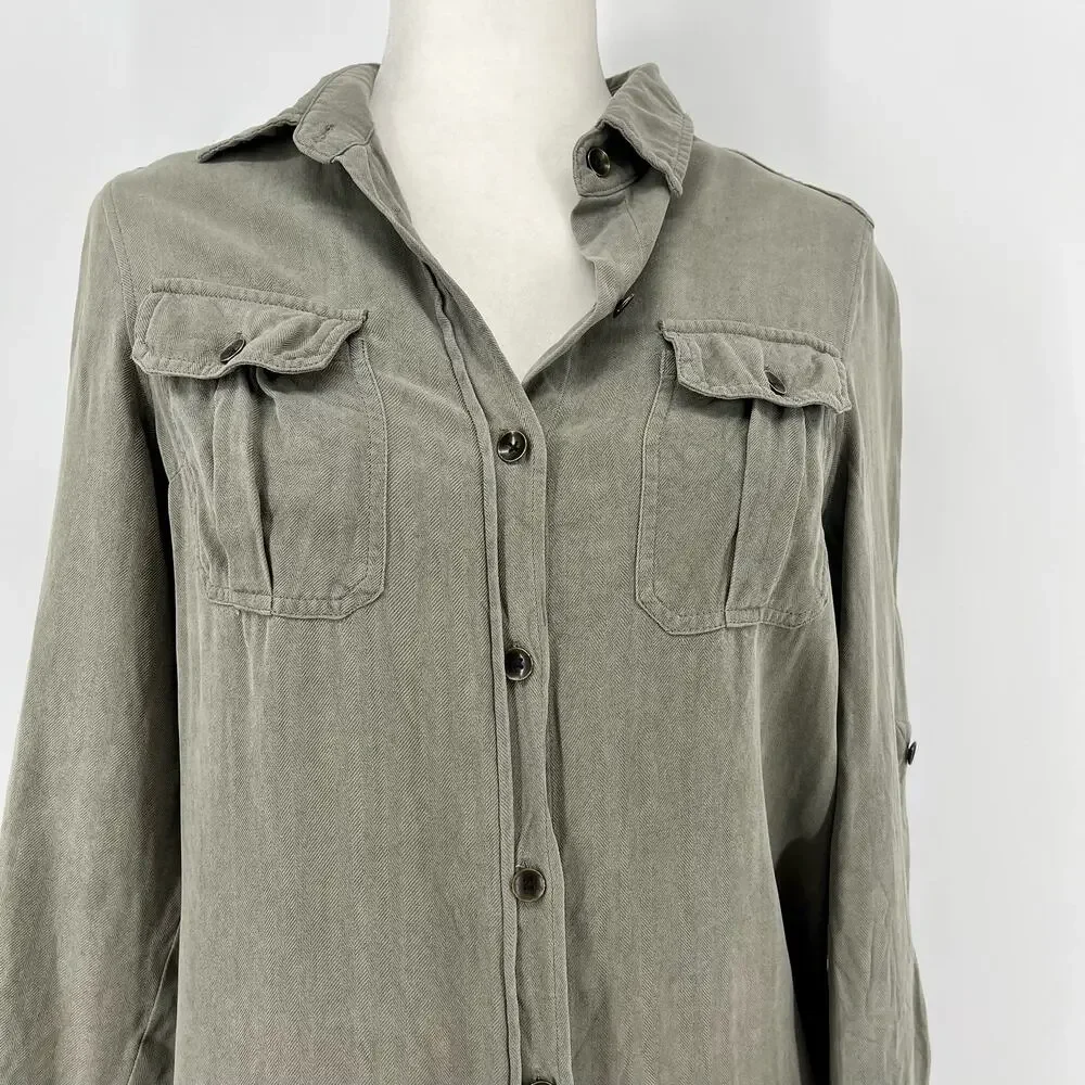 Anthropologie: Odile silk green button‎ front dress (S) - Picture 3 of 10